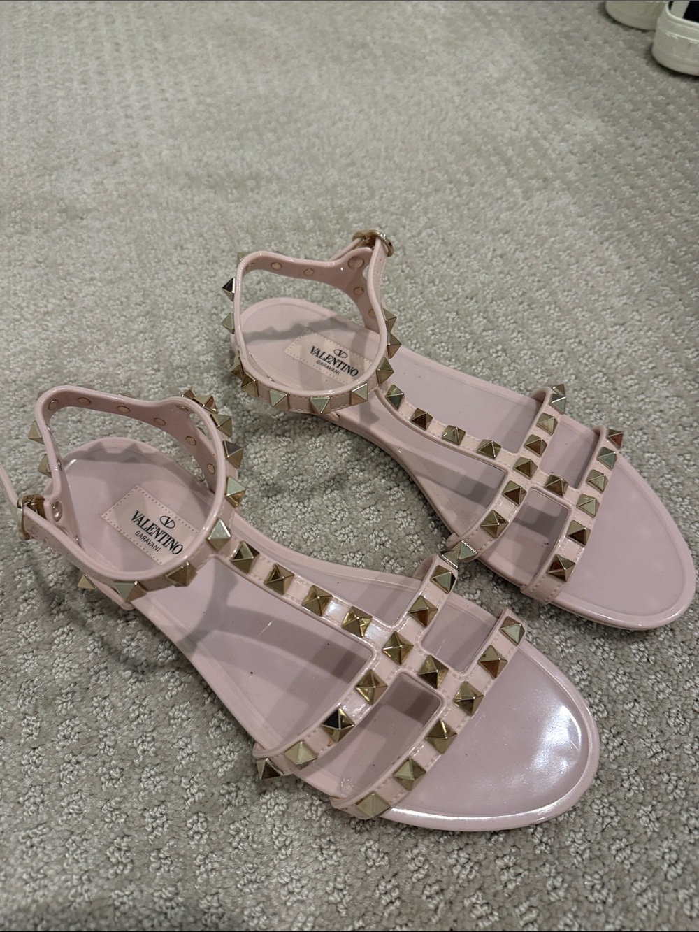 Valentino Blush Pink Rockstud Gladiator Flat Sandals